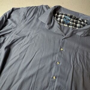 6XLT Big Tall Egara Non-Iron Button Up Shirt Blue Brown Houndstooth 100% Cotton